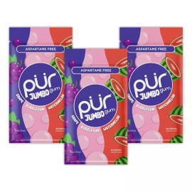 PUR Jumbo Gum Aspartame Free Chewing Gum 100% Xylitol Natural Bubblegum Grape