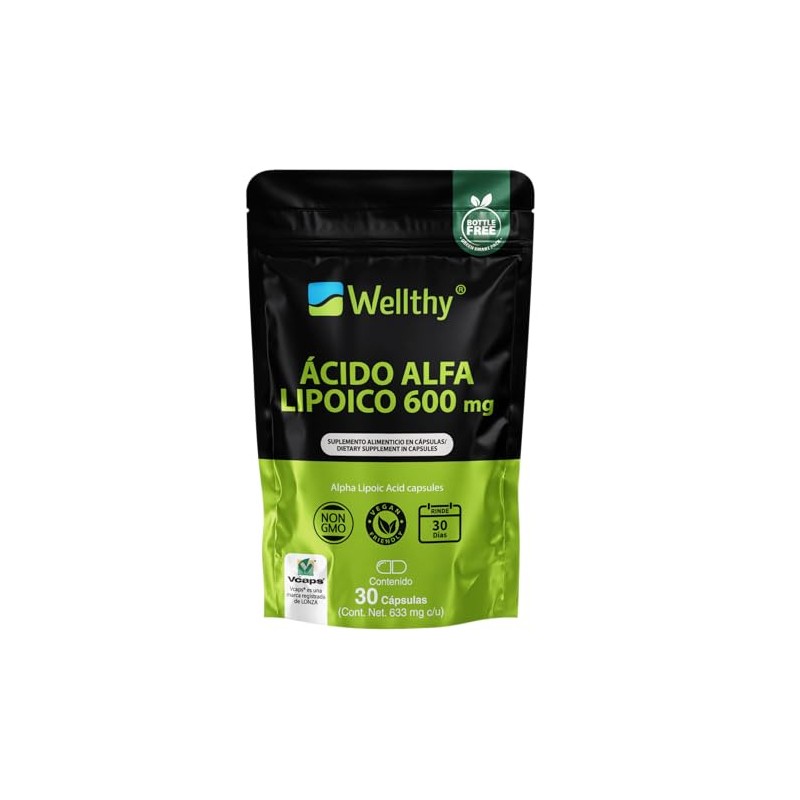Wellthy Ácido Alfa Lipoico 600mg en SOLO UNA CÁPSULA. 30