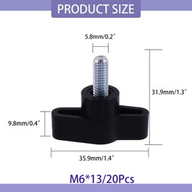 Swpeet 20Pcs M6 x 13mm Zinc Plated Thumb Screw Three Prong Clamping Black Tee Wing Plastic Knob Kit, Standard Coarse Thread Thumb Screw for Quick Remove Screws Clamping Screws
