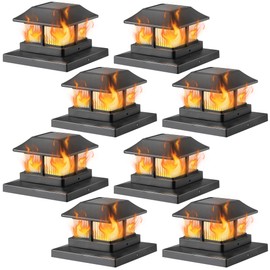 Dynaming Solar Flame Post Cap Lights Outdoor, Solar Powered Fence Post Light, Flickering Flame LED Lantern Lamps Waterproof for Garden Deck Patio, Fit 4x4, 5x5 or 6x6 Vinyl/Wooden Posts, 8 Pack