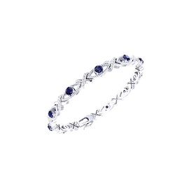 Belinda Jewelz Women's 925 Sterling Silver Crossed Lustrous Eyelet Blue Sapphire Gemstone Bracelet with 4mm Round Stone with 1.2mm Cubic Zirconia 7" Long Wrist Jewelry Wedding