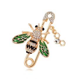 Bee Safety Pin Rhinestones Brooches Pins Delicate Cute Green Enamel Animal Crystal Brooch for Women Teen Girls for Party Dance Banquet Beautiful Collar Scarf Dress Suit Shirt Bag Hat Jewelry (Green)