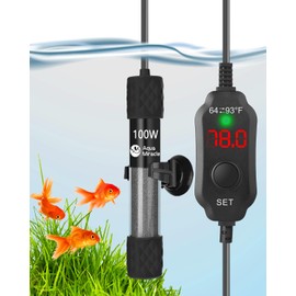 AquaMiracle Adjustable 100W Aquarium Heater Submersible Fish Tank Heater Super Short Aquarium Heater with LED Digital Display Thermostat, for Tanks 10-20 Gallons