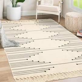 Tritard - Alfombra de algodón lavable con borlas, color beige 2, 4 x 6 pulgadas