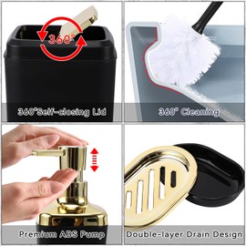 XLHOMO Bathroom Set - 22PC Black Bathroom Accessories Sets Complete with Black Ombre Shower Curtain,Trash Can,Toothbrush Holder,Toothbrush Cup,Soap Dispenser,Soap Dish,Toilet Brush,Tray,Qtip Holders