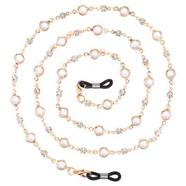 FdcZeyxior Crystal Beaded Eyeglasses Chain, Gold Crystal Glasses Chain for Women and Girls, Eyeglass Beads Chains Eye Glasses Holders Around Neck Eyeglass Chains for Women Strap Reading Lanyard