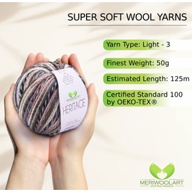 MeriWoolArt Merino Wool for Knitting and Crocheting - 125 m Multicoloured Thick Soft Merino Wool Yarn for Pullover Jackets - DIY Acrylic Knitting Yarn for Scarves, Neckerchiefs, Socks and Winter Gifts