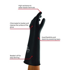 Ansell AlphaTec 87-104 Chemical Resistant Gloves in Latex with Long Cuff (43cm/17in), Heavy Duty Protection against Acids and Solvents, Reusable Rubber Latex Gloves, Black, Size XL (1 Pair)