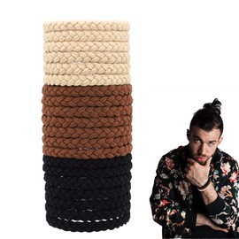 20-Piece Braided Hair Ties For Men - Elastic, No Damage, No Slip, No Rip - For Curly, Thick, Long Hair (Black, Brown, Khaki)