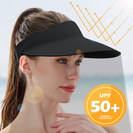 MK MATT KEELY Sun Visor Cap Women Wide Brim Golf Visors Ladies One-Piece Lightweight Running Hat with UV Protection Black