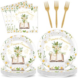 96Pcs Mi Primera Comunion Plates and Napkins First Holy Communion Party Supplies God Bless Dessert Plates Christening Ceremony Tableware Set for Mi Bautizo Baby Shower 24 Guests Party Decorations