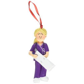 Ornament Central OC-230-FBL Female Scrubs Nurse Christmas Ornament, 4-1/4-Inch, Blonde