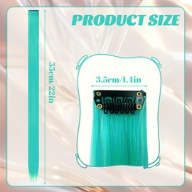 Pack of 10 Clip-in Hair Extensions, 22 Inch Hair Extensions, Real Hair Extensions, Long Straight Hair Extensions for Clips, Hair Accessories for Girls (Turquoise)