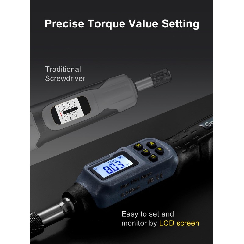 GROWNEER Digital Torque Screwdriver, 2.66-53.1 In-lbs/0.3-6 Nm, 1/4'' Drive Inch