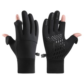 Winter Gloves Men Women, 2 Finger Exposable Touch Screen Gloves Running Gloves Cycling Gloves Driving Gloves for Men Women, Warm Gloves Freezer Gloves Waterproof Gloves Mens (Black, X-Large)