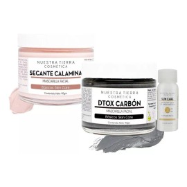 Kit Mascarilla Facial Secante Calamina + Dtox Carbón Activad