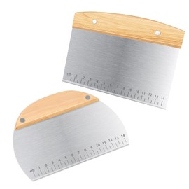 Generic Dough Scraper Cutter, 2Pcs Pizza Cutter, Stainless Steel Dough Cutter with Non-Slip Oak Handles Measuring Scale, Dough Scraper Pizza, Pastry, Bread