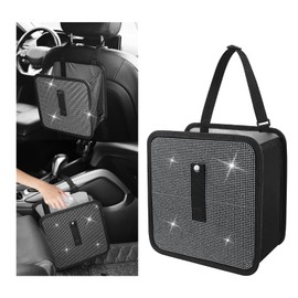 YGDMD Bling Car Trash Can with Rhinestone,Foldable Car Garbage Can for in-Vehicle Waste Disposal,Multipurpose Hanging Back Seat Organizer & Decorations Fit for Most Cars Trucks