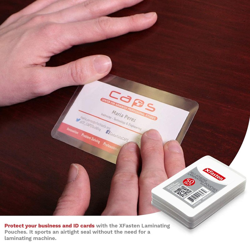 XFasten Self-Sealing Laminating Pouches Business Card Size, 9.5 Mil and