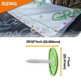 250 Pack - Lime Green Round Plastic Cap Nail 1 Inch Roofing Nails Galvanized Tar Paper Nails for House Wrap Fastening Foam Board Roofing Felt Insulation Film MLV Quiet Noise Barriers (250)