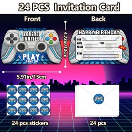Video Game Birthday Party Invitations, Gaming Party Invitation with Envelopes and Stickers Birthday Invite Fill In Invitation Card for Boys Gamer Baby Shower Birthday Party Decorations Supplies Favors