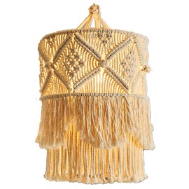Tiamu Macrame Pendant Lampshade, Handmade Ceiling Lampshade, Boho Chic Lanterns Lampshade, Linen Fabric Lampshade Basket for Hanging Lamp, Living Room, Bedroom
