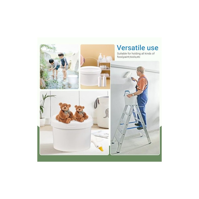 10 Pack White Plastic Bucket with Handle and Lid Food