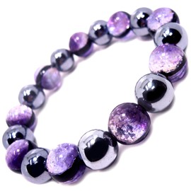 Stone jewelry japan Men's Luminous Firefly Glass (Deep Sea Purple) 0.5 inch (12 mm) Terahertz Mineral Power Stone Bracelet, Stone Glass