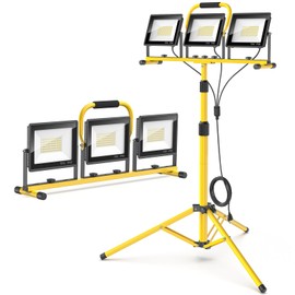 21000LM LED Work Lights with Stand: 3 Head Portable Work Light with 16.5FT Cord - IP66 Waterproof Height-Adjustable Tripod Worklights for Indoor/Outdoor Job Site Workshop Construction Garage Lighting