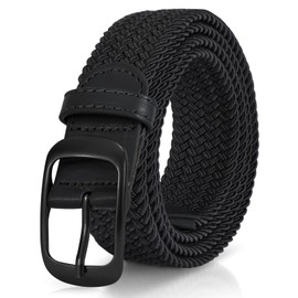 JASGOOD Mens Belt-Elastic Braided Stretch Belt with Covered Leather Buckle for Jeans Woven Trouser Belts for Men and Women,Black,Fit Waist Size 29"-33"