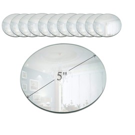 Light In The Dark 5 Inch Round Mirror Candle Plate with Beveled Edge Set of 12 - Small Round Mirrors for Centerpieces, Wall Décor, Crafts