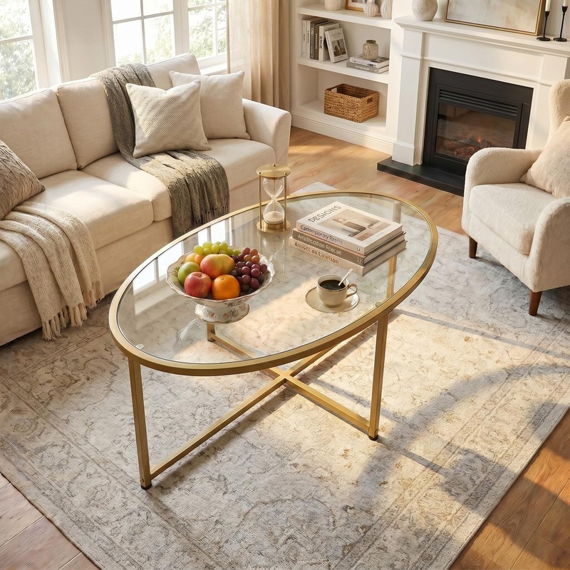 Coffee Table Gold Oval Glass Coffee Tables for Living Room,Modern
