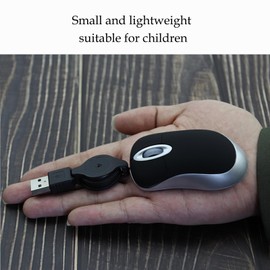 Generic Portable Mini Wired Mouse with Retractable USB Cable(Black), 3*1.6*0.8in