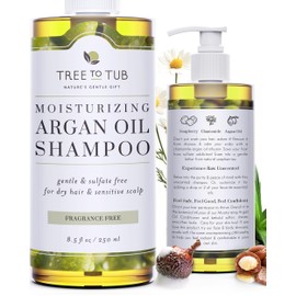 Tree to Tub Fragrance Free Shampoo for Dry & Sensitive Scalp - Gentle Unscented Hydrating Hair Shampoo for Women & Men, Moisturizing Sulfate Free Shampoo w/Organic Argan Oil, All Natural Soapberry