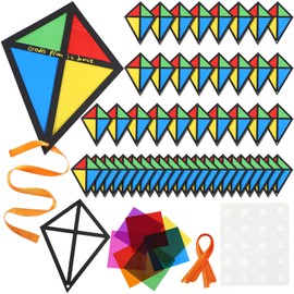 Threehoney 24 Sets Suncatcher Kite Craft VBS Breaker Rock Beach Paper Stained Glass Decoration DIY Make Your Own Kite for Window Classroom Crafts Art Projects Party Favors Outdoor Activities