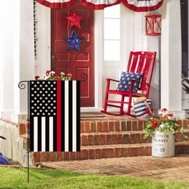 AVOIN colorlife Thin Red Line Firefighters and Fire Services Garden Flag 12x18 Inch Double Sided Outside, American Stars and Stripes Patriotic Yard Outdoor Decoration