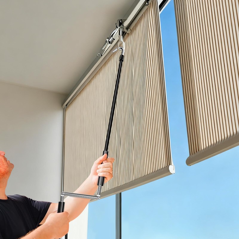 Cabilock Exterior Roller Shade Metal Crank Wand Pole with Hook,