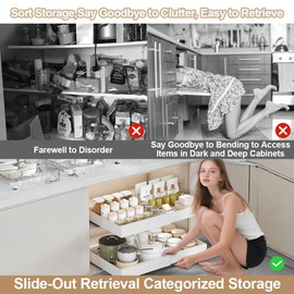 Pull out Cabinet Organizer, Expandable(12"-20") Heavy Duty Slide out Drawers Fixed with Adhesive Nano Film for Pots, Roll out Shelf Storage for Kitchen Base Cabinet Organization, Pantry, Bathroom
