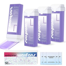 Waxfans Roll On Wax Refill,Wax Roller Refill for Hair Removal.100% Natural Wax Cartridge Refill,Quick Melting - For Coarse and Fine Hairs.with 3.53 Ounce(Pack of 4) Lavender Wax Rollers, 50 Wax Strips