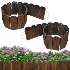 Mulctun Wood Garden Edging - 5.9" H X 47" L Sturdy Wooden Landscape Edging, Small Flower Bed Edging Borders, Decorative Wooden Garden Fence for Yard Flower Bed Lawns Pathway Tree (2 Packs)