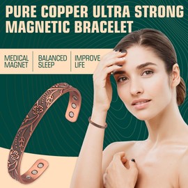 FASCIO 4PCS Copper Magnetic Bracelet Ring for Men and Women,Adjustable Solid Pure Copper Brazalete Gift (Cuff * 2 · Ring * 2)