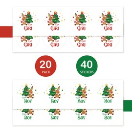 40pcs Christmas Gender Reveal Thank You Stickers, Reindeer Team Boy Team Girl Round Stickers, Buck or Doe Round Labels for Christmas Gender Reveal Party Favors