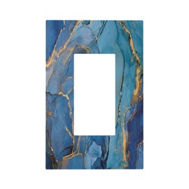 Blue Marble Single Rocker Outlet Wall Plate Decorative 1 Gang Light Switch Cover Modern Ombre Watercolor Ink Art Decora Electrical Gfci Switchplate for Kitchen Bathroom Home Decor