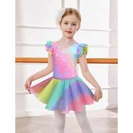 Arshiner Girls Ballet Clothing Rainbow Ballet Dress Two-Piece Children Cotton Dance Dress Backless Ballet Leotard Ballet Suit Dance Leotard Toddler Ballerina Dress with Tutu 6-7 Years