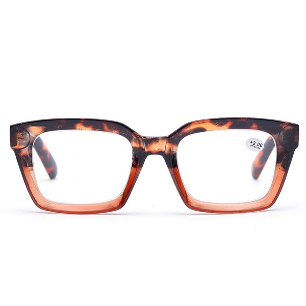 ZUVGEES-Gafas de lectura cuadradas de estilo retro Marcos de anteojos grandes Lente grande 50 mm (Leopard, 1.75)