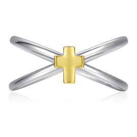 AVECON 10mm Breit Silber Ring für Frauen Herren Crisscross X und Kreuz 14 Karat Gold Plattiert, Größe 54.4/17.3