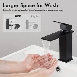 KES Bathroom Sink Faucet Single Hole, Black Bathroom Faucet Waterfall Faucet with Supply Lines for Bathroom Sink, SUS304 Stainless Steel, L3158ALF-BK