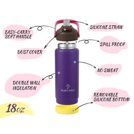 DLOCCOLD 18oz Kids Insulated Water Bottle with Leak Proof Straw Lid, Double Wall Vacuum Stainless Steel Water Bottle with Silicone Boot, Reusable Tumbler for Travel, Boys, Girls