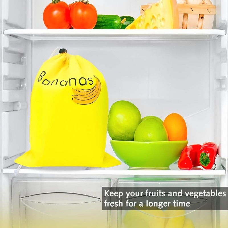 Yellow Banana Bag for Fridge, Shockproof Drawstring Storage Bag Keeps