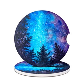 Blue Galaxy Space Cup Holder Car Coasters, Misty Forest Absorbent Ceramic Car Coasters for Cup Holders, Car Accessories for Women Men (2 Pack)